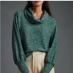 Anthropologie Maeve Green Marled Cowl Neck Sweater